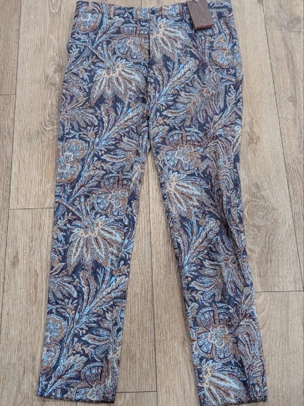 $670 Mens ETRO Floral Print Trousers Navy/Brown 50 US 34
